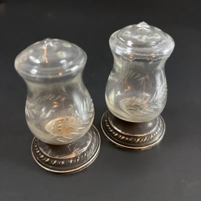 LOT 113: Vintage Etched Crystal & Weighted Sterling Silver Salt/Pepper Shakers, Opalescent Hobnail, Imperial Milk Glass, Pressed...