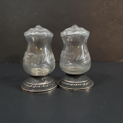 LOT 113: Vintage Etched Crystal & Weighted Sterling Silver Salt/Pepper Shakers, Opalescent Hobnail, Imperial Milk Glass, Pressed...