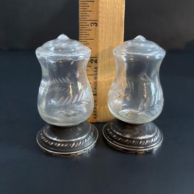 LOT 113: Vintage Etched Crystal & Weighted Sterling Silver Salt/Pepper Shakers, Opalescent Hobnail, Imperial Milk Glass, Pressed...