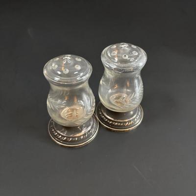 LOT 113: Vintage Etched Crystal & Weighted Sterling Silver Salt/Pepper Shakers, Opalescent Hobnail, Imperial Milk Glass, Pressed...