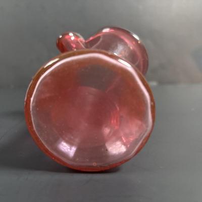LOT 115: Beautiful Glass Collection: Amber/Gold Handblown Pitcher, Multi Color Art Glass Vase (orange, red, blue) and Cranberry Pitcher
