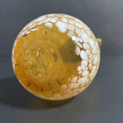 LOT 115: Beautiful Glass Collection: Amber/Gold Handblown Pitcher, Multi Color Art Glass Vase (orange, red, blue) and Cranberry Pitcher