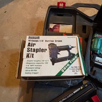 LOT 130: Grizzley 18 Gauge Brad Nailer, Central Pneumatic Air Stapler & AccuSet Finish Nailer