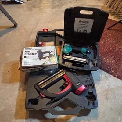 LOT 130: Grizzley 18 Gauge Brad Nailer, Central Pneumatic Air Stapler & AccuSet Finish Nailer