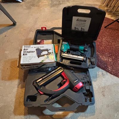 LOT 130: Grizzley 18 Gauge Brad Nailer, Central Pneumatic Air Stapler & AccuSet Finish Nailer