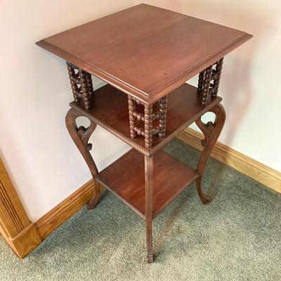 LOT 136: Vintage Wooden Three Tier Accent Table