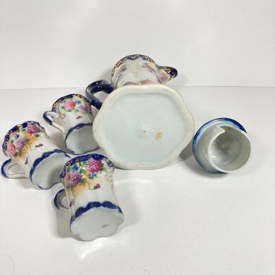 LOT 137: Collection of Hand Painted Tea Pots and Cups - Hall, Royal Crown and More