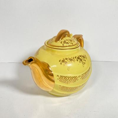 LOT 137: Collection of Hand Painted Tea Pots and Cups - Hall, Royal Crown and More