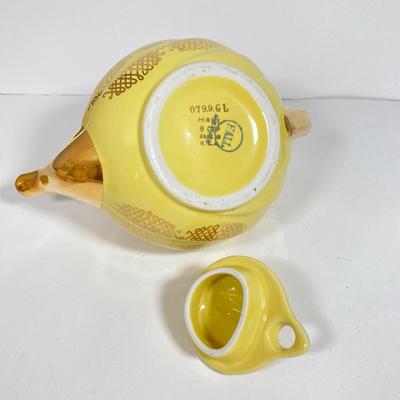 LOT 137: Collection of Hand Painted Tea Pots and Cups - Hall, Royal Crown and More