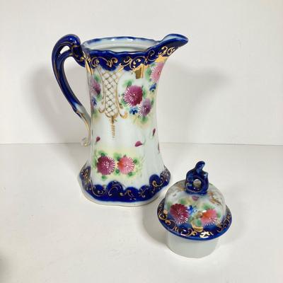 LOT 137: Collection of Hand Painted Tea Pots and Cups - Hall, Royal Crown and More