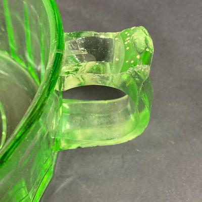 LOT 138: Uranium Glass Collection - Juicer, Measuring Cup and Coaster