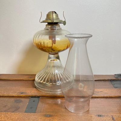 LOT 140: Vintage Glass Oil Lamps with Collection of Cat's Meow Philadelphia and Americana Barn Series Collectibles