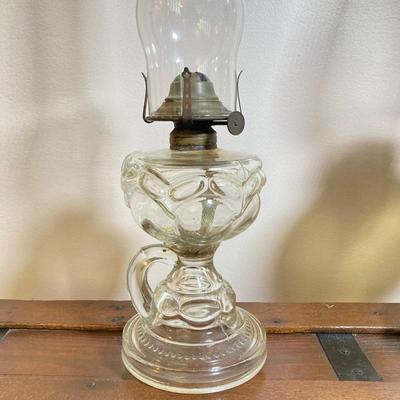 LOT 140: Vintage Glass Oil Lamps with Collection of Cat's Meow Philadelphia and Americana Barn Series Collectibles
