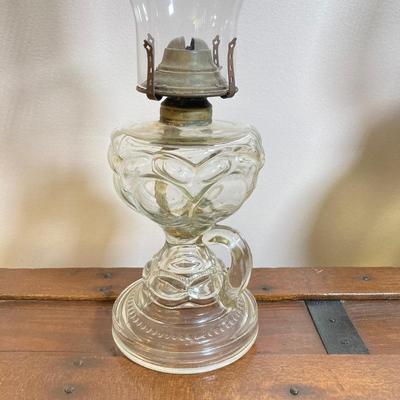 LOT 140: Vintage Glass Oil Lamps with Collection of Cat's Meow Philadelphia and Americana Barn Series Collectibles