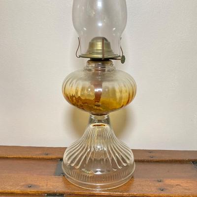 LOT 140: Vintage Glass Oil Lamps with Collection of Cat's Meow Philadelphia and Americana Barn Series Collectibles