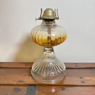 LOT 140: Vintage Glass Oil Lamps with Collection of Cat's Meow Philadelphia and Americana Barn Series Collectibles