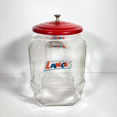 LOT 142: Vintage Glass Lance Display Jar with Lid and Ritz Cracker Tin