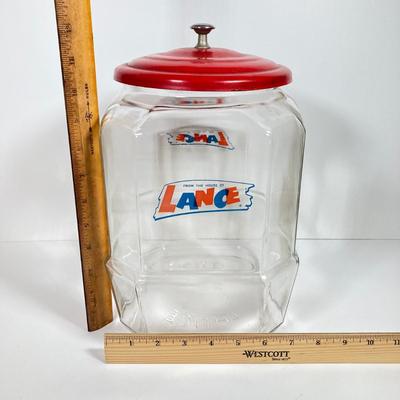LOT 142: Vintage Glass Lance Display Jar with Lid and Ritz Cracker Tin