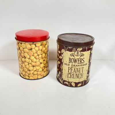 LOT 144: Vintage Glass Planter's Peanuts Display Jar, Planter's Glass Jar with Lid and Vintage Tins