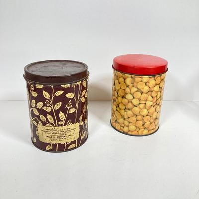 LOT 144: Vintage Glass Planter's Peanuts Display Jar, Planter's Glass Jar with Lid and Vintage Tins