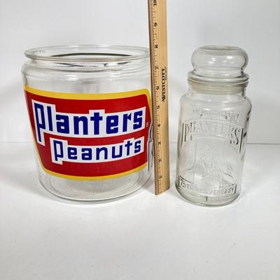 LOT 144: Vintage Glass Planter's Peanuts Display Jar, Planter's Glass Jar with Lid and Vintage Tins
