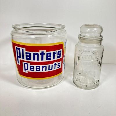 LOT 144: Vintage Glass Planter's Peanuts Display Jar, Planter's Glass Jar with Lid and Vintage Tins