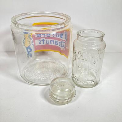 LOT 144: Vintage Glass Planter's Peanuts Display Jar, Planter's Glass Jar with Lid and Vintage Tins