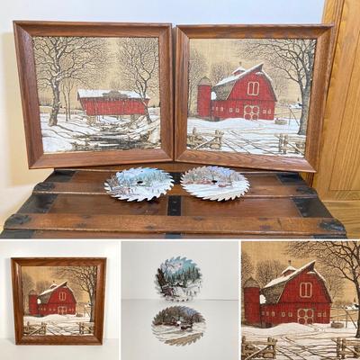 LOT 146: Pair of Vintage Kay Dee Handprints Pure Linen Wall Hangings with Signed and Painted Decorative Saw Blades