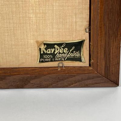 LOT 146: Pair of Vintage Kay Dee Handprints Pure Linen Wall Hangings with Signed and Painted Decorative Saw Blades