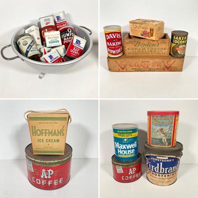 LOT 149: Vintage Kitchen Collection - Wooden Boxes, Tins, Spices and More