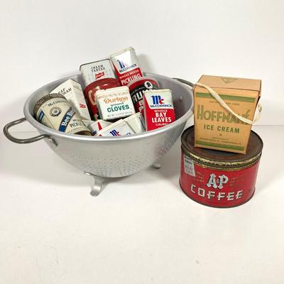 LOT 149: Vintage Kitchen Collection - Wooden Boxes, Tins, Spices and More