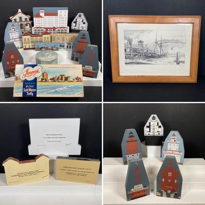 LOT 154: Collection of Cat's Meow Village Replicas Featuring Ocean City, Cape May, Lighthouses, Trinket Box, "The Banning Wharf...