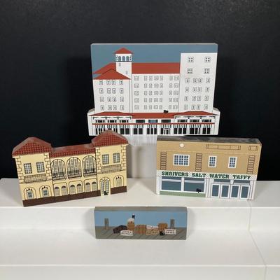 LOT 154: Collection of Cat's Meow Village Replicas Featuring Ocean City, Cape May, Lighthouses, Trinket Box, "The Banning Wharf...
