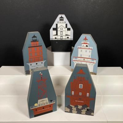 LOT 154: Collection of Cat's Meow Village Replicas Featuring Ocean City, Cape May, Lighthouses, Trinket Box, "The Banning Wharf...