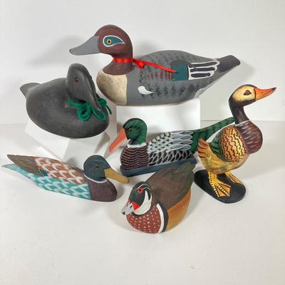 LOT 157: Collection of Six Hand Painted Wooden Ducks - Signed by Artist, Made in The People's Republic of China and More