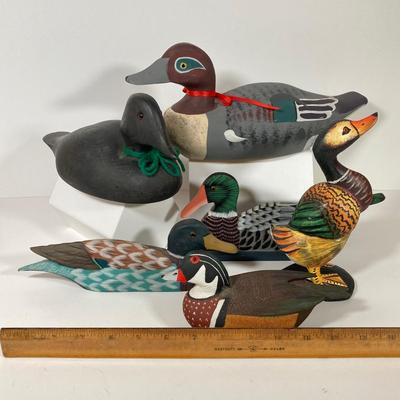 LOT 157: Collection of Six Hand Painted Wooden Ducks - Signed by Artist, Made in The People's Republic of China and More