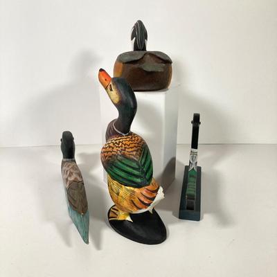 LOT 157: Collection of Six Hand Painted Wooden Ducks - Signed by Artist, Made in The People's Republic of China and More