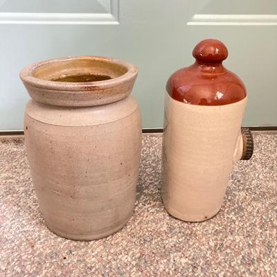 LOT 159: Vintage Pottery Jug, Timothy White & Taylor's Stoneware Hot Water Bottle (Lovatt's Langley Ware England), Ceramic...