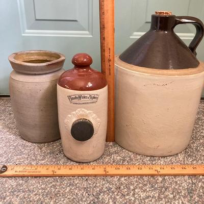 LOT 159: Vintage Pottery Jug, Timothy White & Taylor's Stoneware Hot Water Bottle (Lovatt's Langley Ware England), Ceramic...