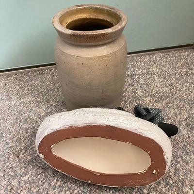 LOT 159: Vintage Pottery Jug, Timothy White & Taylor's Stoneware Hot Water Bottle (Lovatt's Langley Ware England), Ceramic...