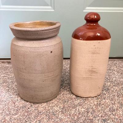 LOT 159: Vintage Pottery Jug, Timothy White & Taylor's Stoneware Hot Water Bottle (Lovatt's Langley Ware England), Ceramic...
