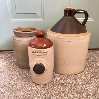 LOT 159: Vintage Pottery Jug, Timothy White & Taylor's Stoneware Hot Water Bottle (Lovatt's Langley Ware England), Ceramic...
