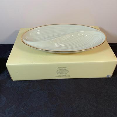 LOT 163: Lenox Gilded Garden Basket, Housewarming Divided Condiment Dish, and Cherished Friends Trinket Box