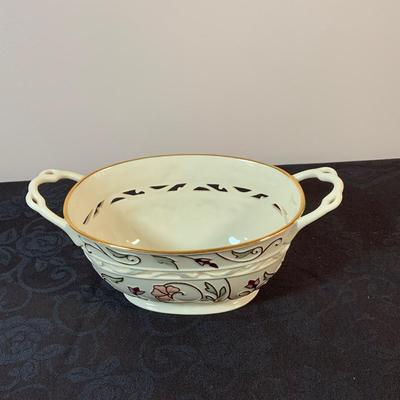 LOT 163: Lenox Gilded Garden Basket, Housewarming Divided Condiment Dish, and Cherished Friends Trinket Box