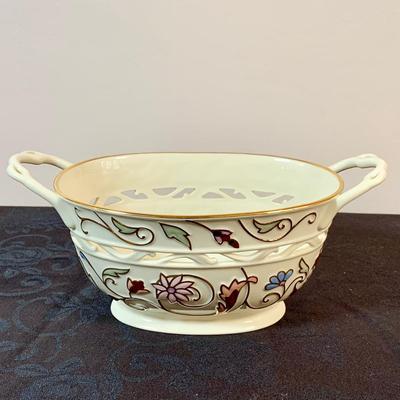 LOT 163: Lenox Gilded Garden Basket, Housewarming Divided Condiment Dish, and Cherished Friends Trinket Box