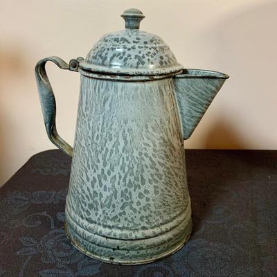LOT 164: Enamel Coffee Pots, Coffee Grinder and Vintage Coffee Cans