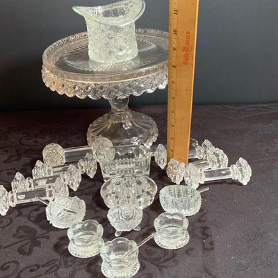 LOT 168: Vintage/Antique Crystal Knife Rests, Salt Dishes, Cake Stand, Flower Frog and More