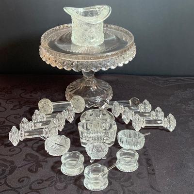 LOT 168: Vintage/Antique Crystal Knife Rests, Salt Dishes, Cake Stand, Flower Frog and More