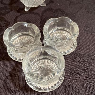 LOT 168: Vintage/Antique Crystal Knife Rests, Salt Dishes, Cake Stand, Flower Frog and More