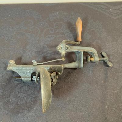 LOT 170: Vintage/Antique HopKing Butcher Paper Dispenser, Primitive Wood Slaw Slicer, Bottle Capper, Cherry Pitter and Moe